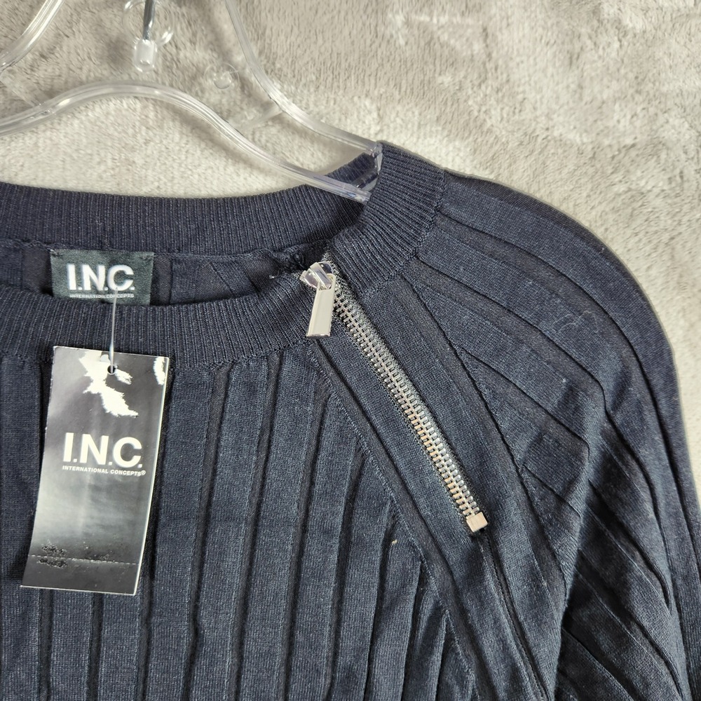 INC International Concepts Sweater Womens Medium Black Zipper Ribbed Edgy Moto - Picture 7 of 9